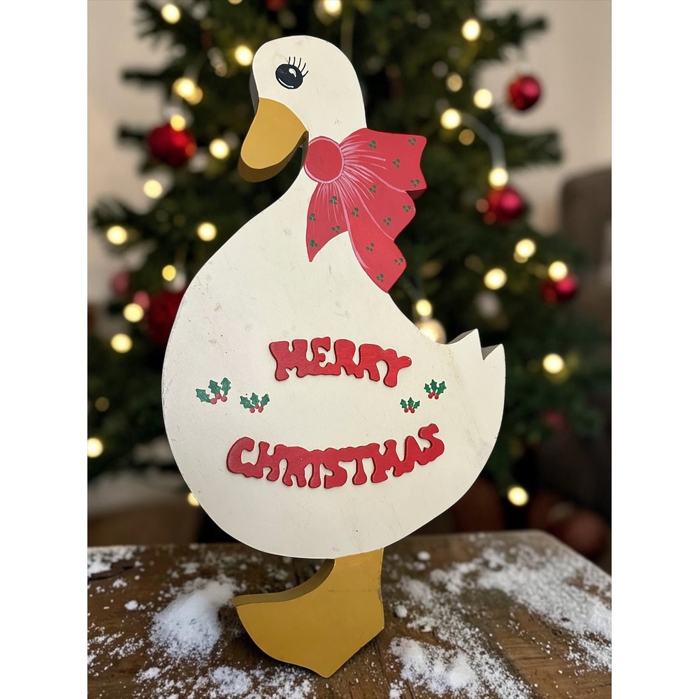 Vintage hand-painted wooden Christmas cottage core  porch goose or duck sign